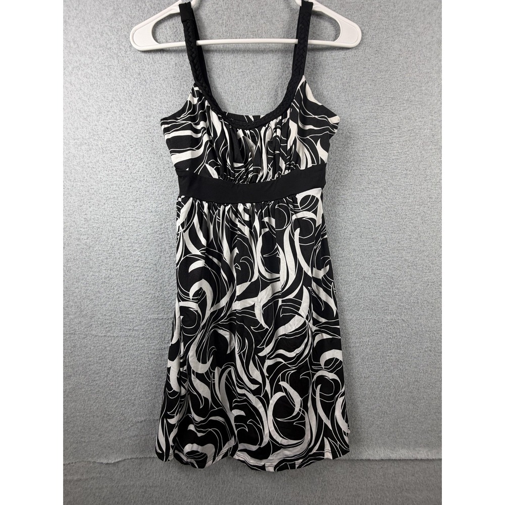 Wrapper Dress Womens Small Black White Empire Waist Fit Flare Sundress Mini